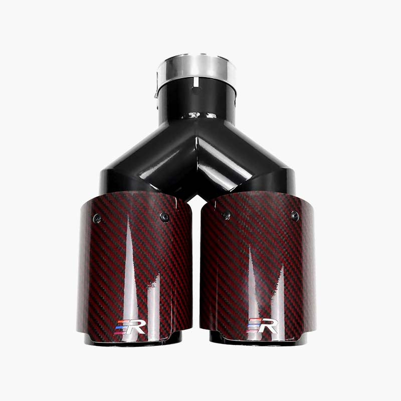 Red Carbon Double Outlet Exhaust tips Muffler nozzles for car Universal exhaust dual tips